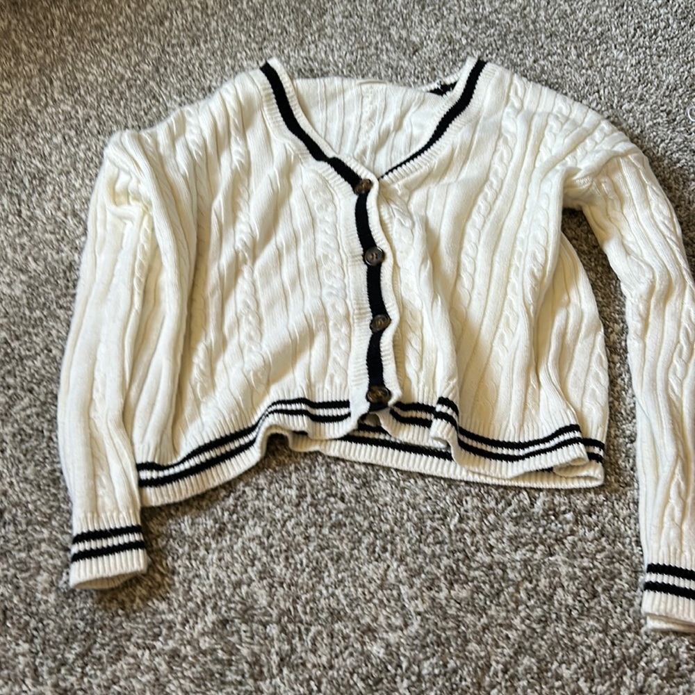 White button up sweater